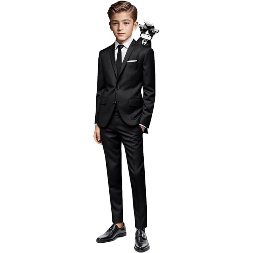 Black n‎ Bianco Signature Boys' Slim Fit Suit Complete Outfit, 20, Black